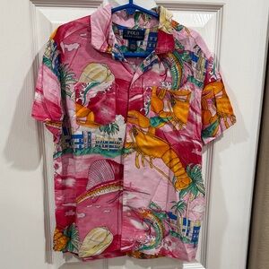 Polo by Ralph Lauren Boys Lobster Swordfish Captiva Beach Hawaiian Shirt Size 7